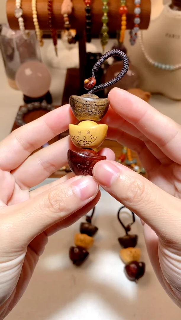 檀香木把件檀木元宝多宝包挂 多样性发一