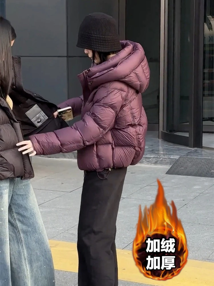 高级感保暖短款棉服两件套女冬季休闲面包服外套黑色高腰长裤套装