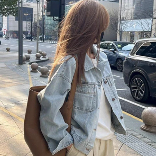 小众新款港风复古chic高级感炸街盐系韩版网红宽松休闲牛仔外套女