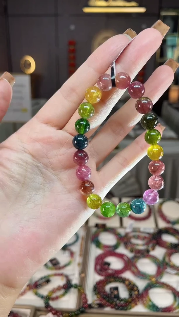 未镶嵌老矿碧玺彩虹单圈手串9mm+碧玺dan多样性发货一条