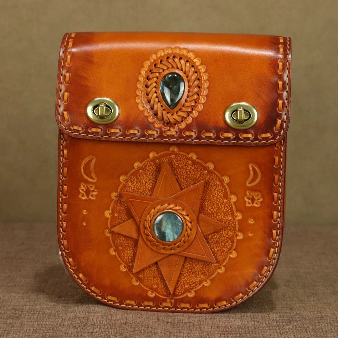 头层植鞣托斯卡纳牛皮真皮女士双肩斜跨日月星辰包包