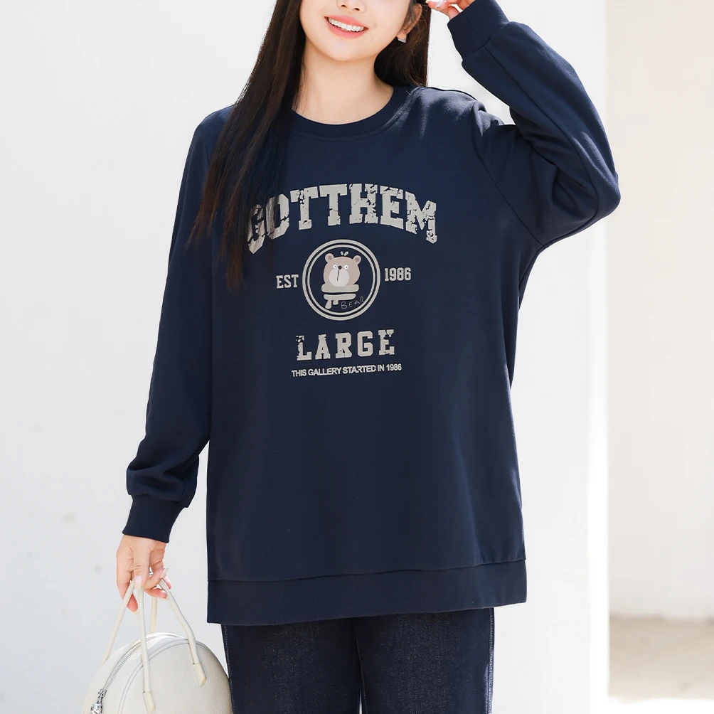 【毛圈棉植绒印花长款卫衣】MsShe大码女装新款春上衣J~C2411054