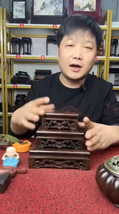 木非洲黑檀正方底座莲花镂空16/13/10CM//3个一组