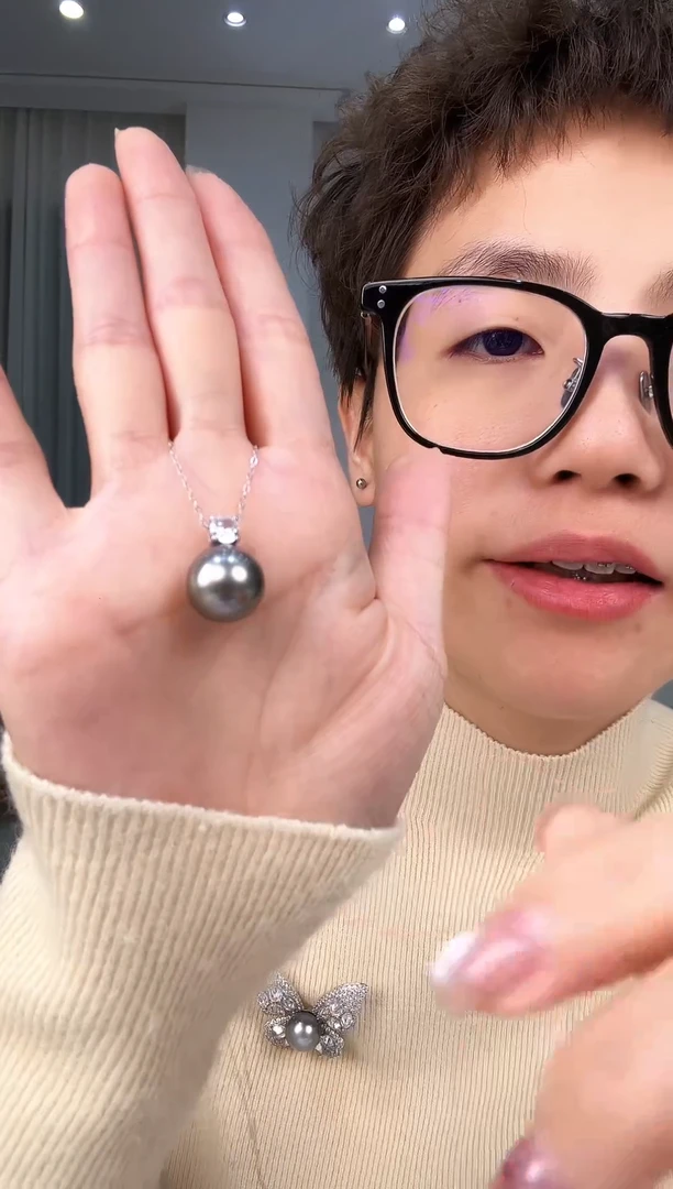 银S925镶嵌吊坠(赠链)海水珍珠银款海水大溪地珍珠戴妃吊坠