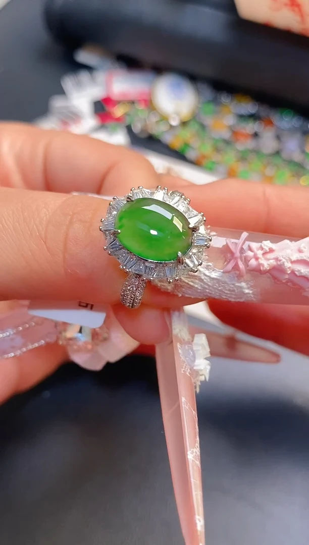 银S925镶嵌戒指翡翠天然