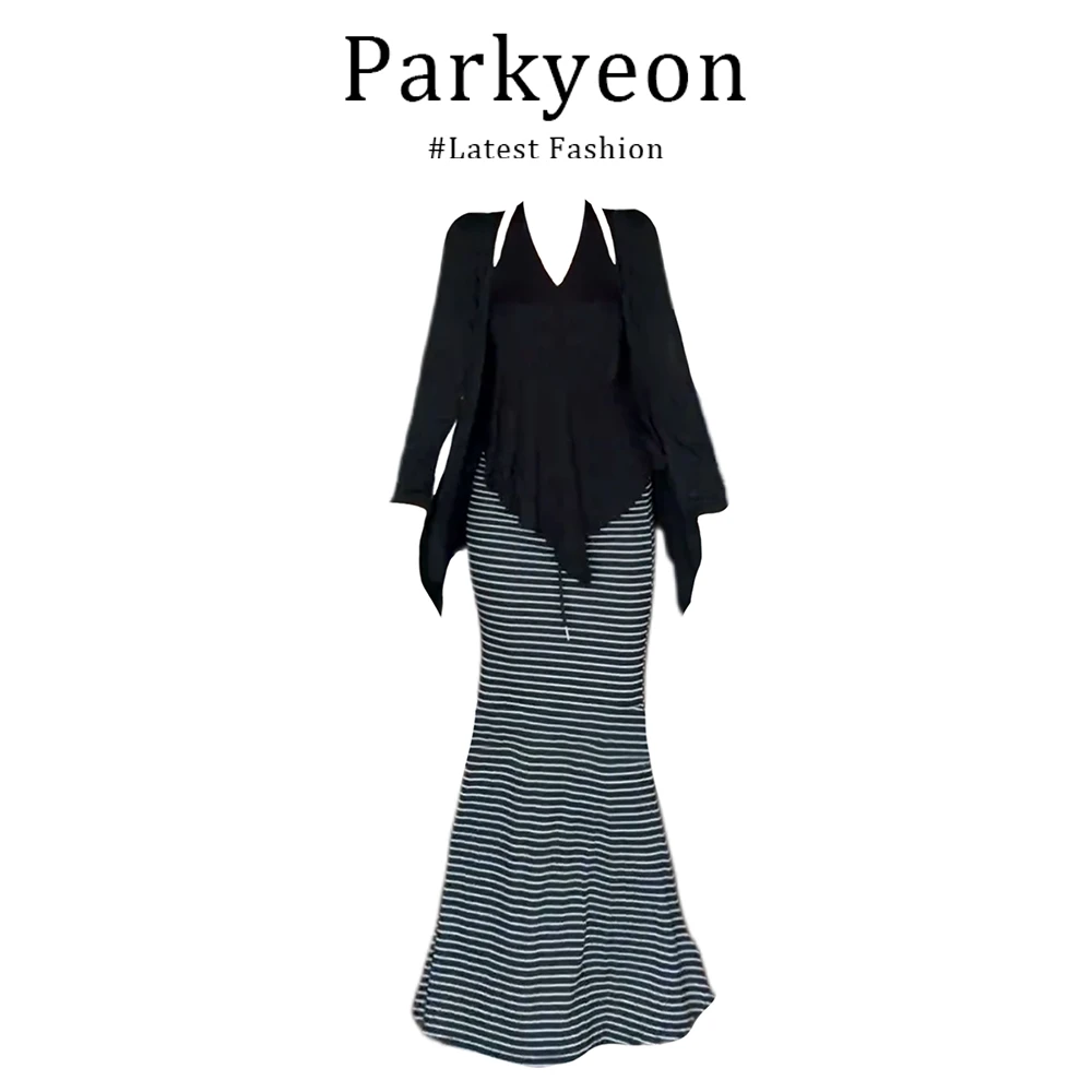 parkyeon氛围美神纯欲挂脖吊带开衫上衣+高腰包臀鱼尾半裙三件套