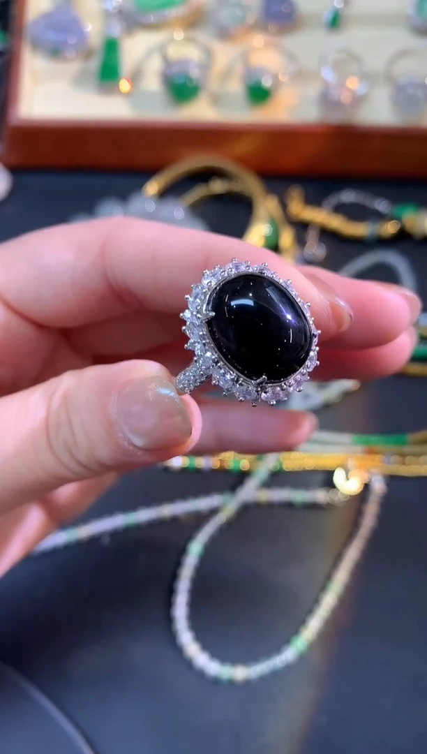 银S925镶嵌戒指翡翠戒指|300