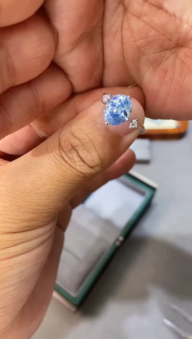 海蓝宝石戒圈银S925镶嵌........