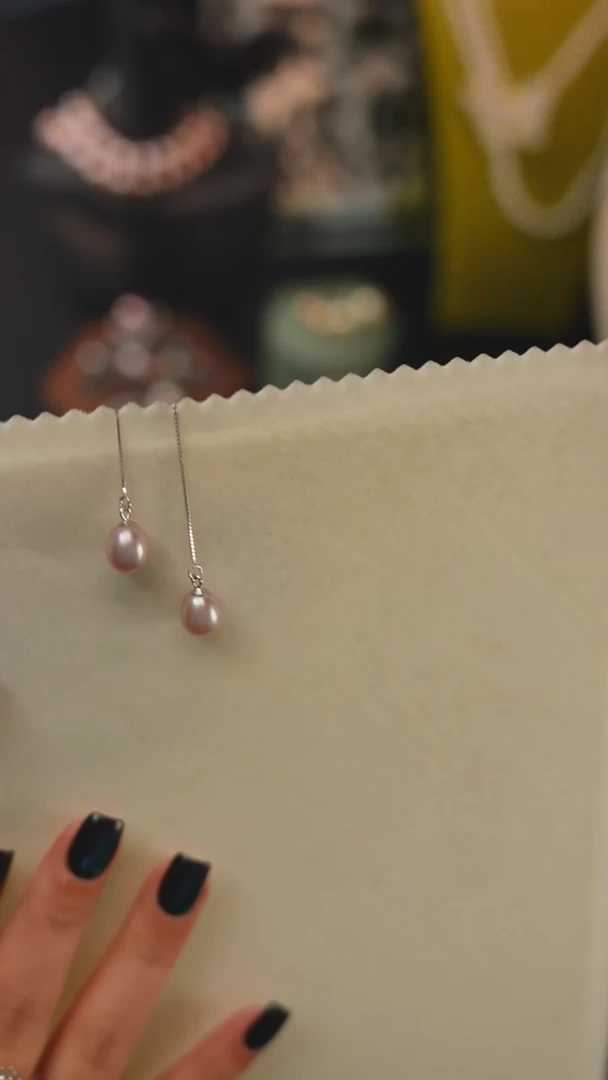 银S925镶嵌耳饰淡水珍珠紫珠耳线