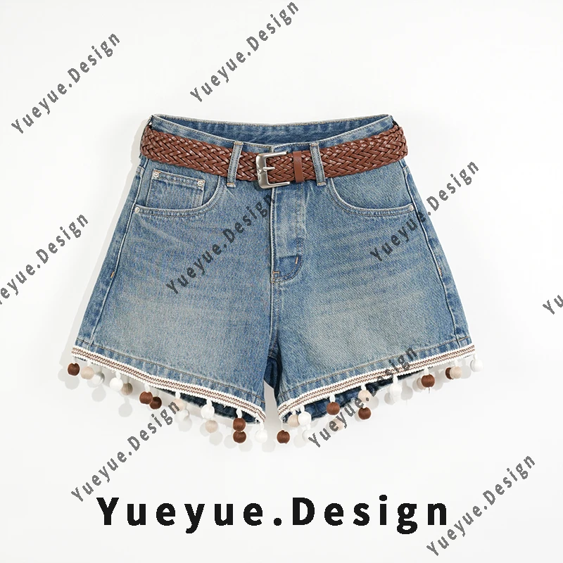 【悦悦专属】夏季编织腰带拼接下摆工艺显瘦牛仔短裤Y312