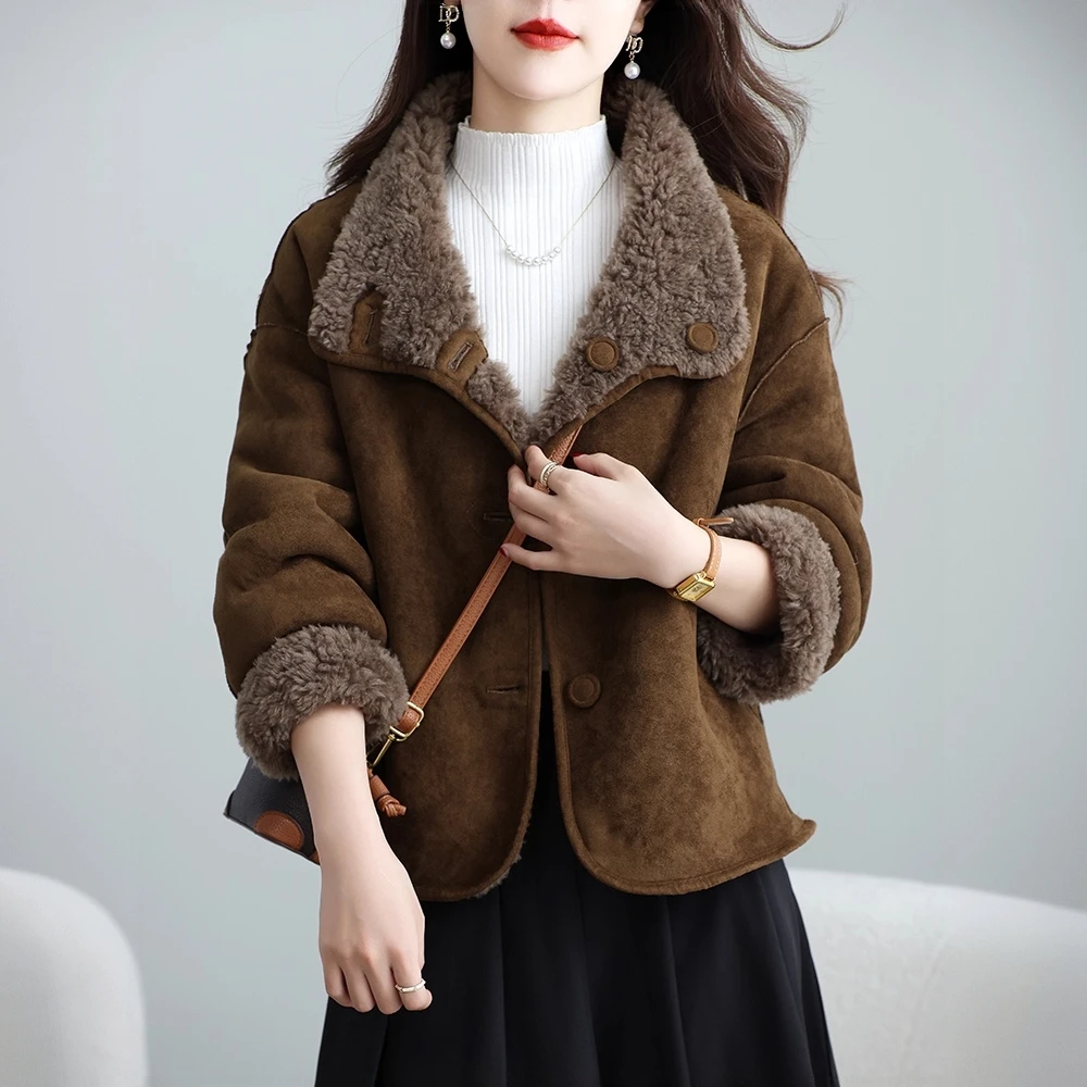 两面穿加厚麂皮毛毛外套女短款2025秋冬新款时尚休闲毛绒大衣保暖