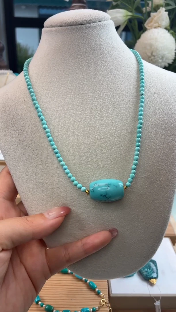 银S925镀金镶嵌绿松石项链1