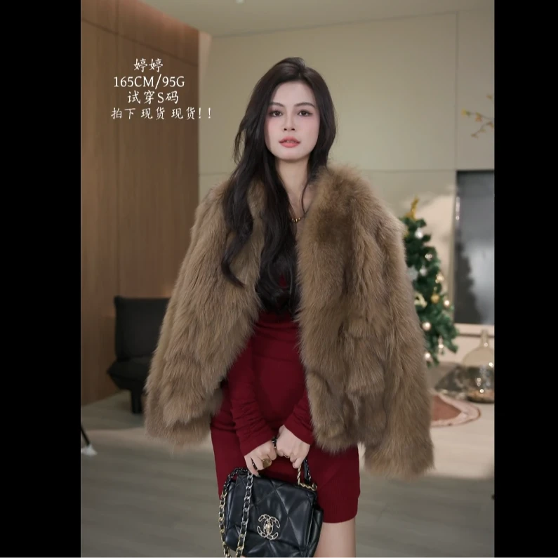 【大婷婷】”流光琥珀“冬季新款晕染霜色进口狐狸毛皮草毛毛外套女