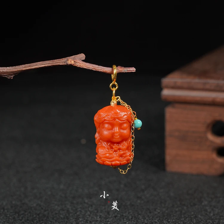 18K金南红度母流苏吊坠 G8937