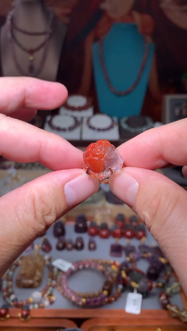 未镶嵌珠宝半成品水晶红极光戒指