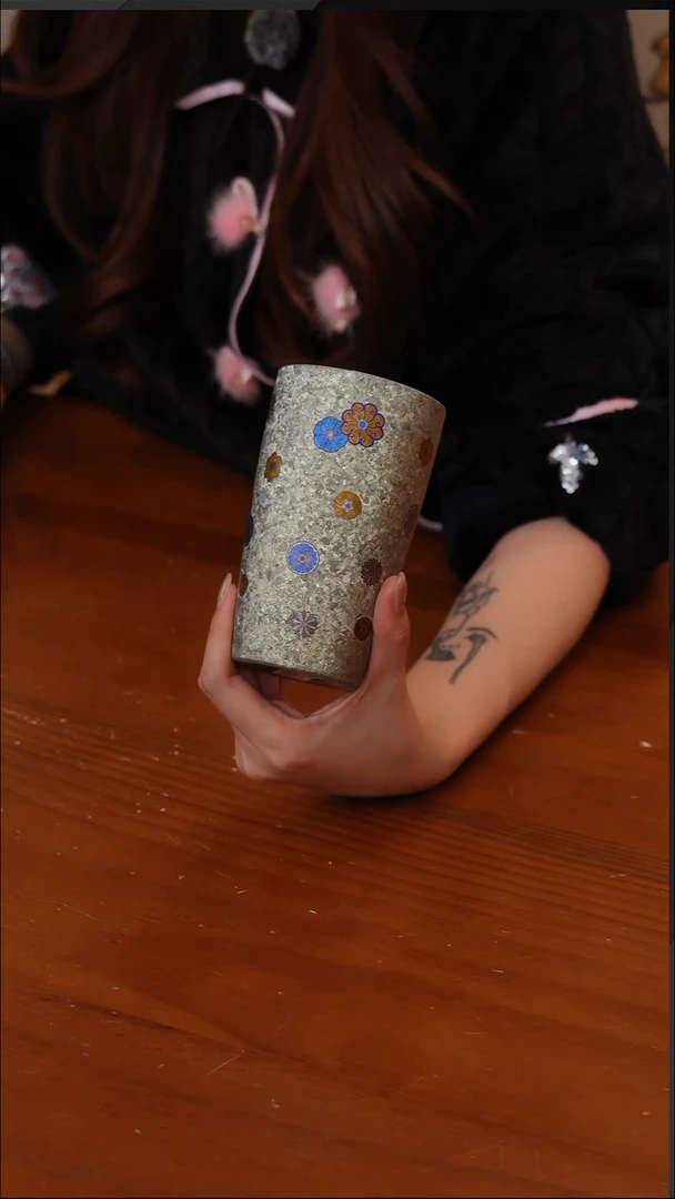 陶86-纯钛彩钛茶杯320ml-绣球花