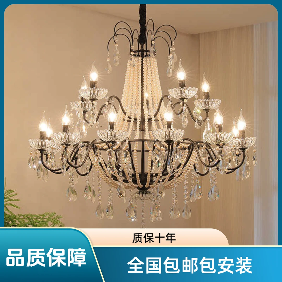 法式复古蜡烛水晶吊灯复式楼挑空客厅大灯别墅跃层公寓楼梯间灯具