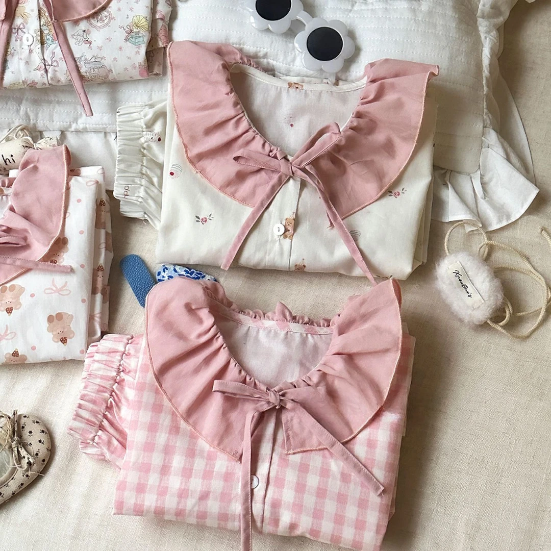 公主风套装宝宝甜美可爱家居服25春款儿童撞色花边睡衣睡裤洋气