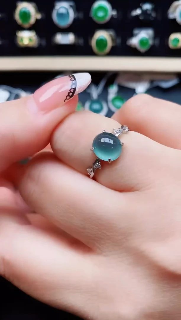 翡翠戒指银S925镶嵌60600