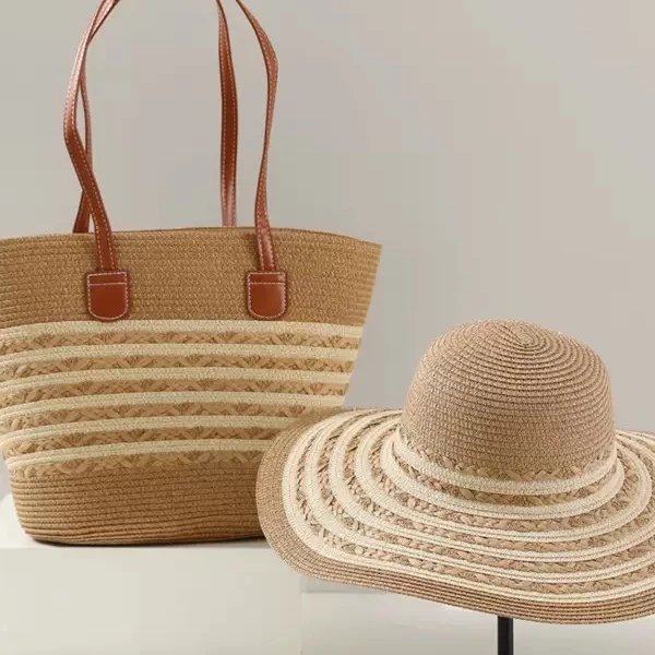 组合两件套户外旅游遮阳时尚百搭大帽檐草帽大容量包WB2504752