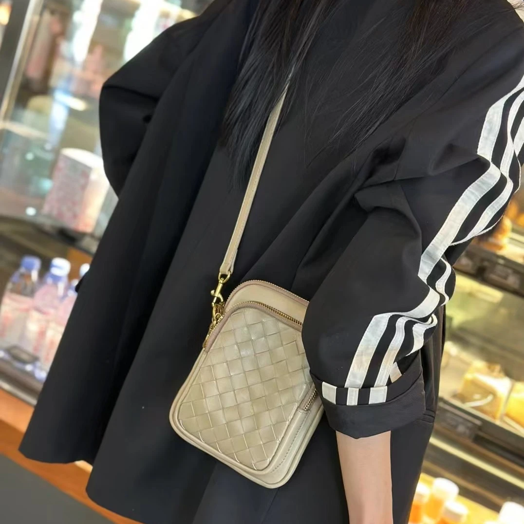 【包得味】真皮手机包女2025夏季新款迷你小包包百搭编织单肩斜挎包