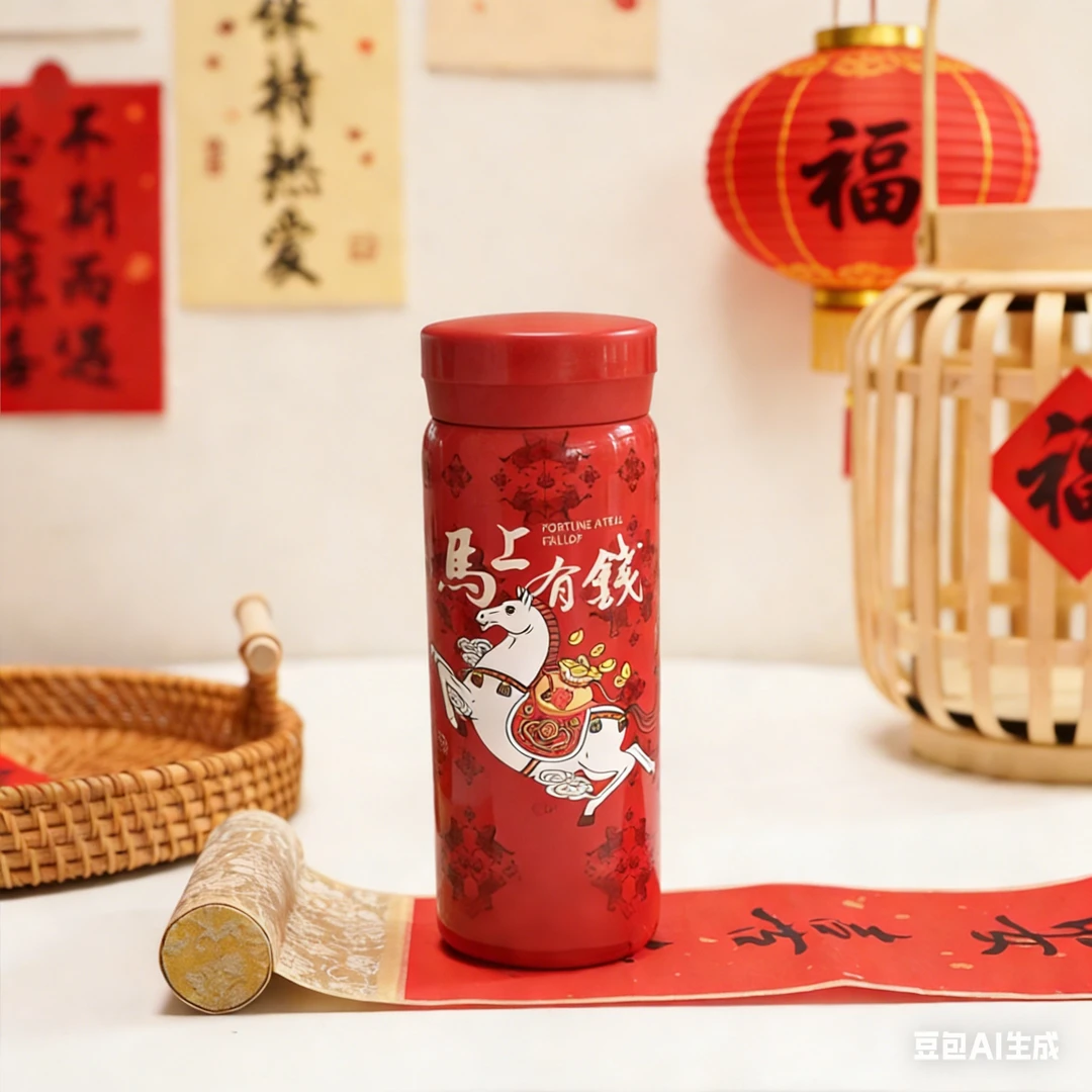 2026新年马年马上有钱暴富吉祥如意口袋锈钢保温奶瓶