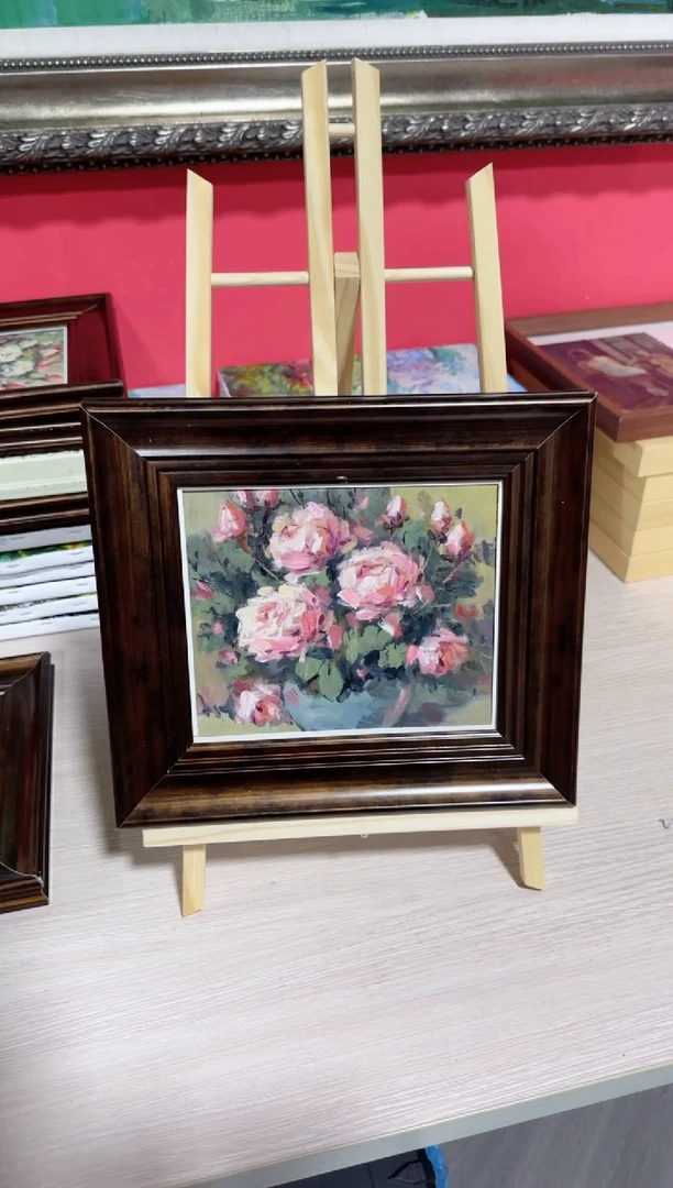 俄罗斯手绘油画作品《 玫瑰 》25x28外框发