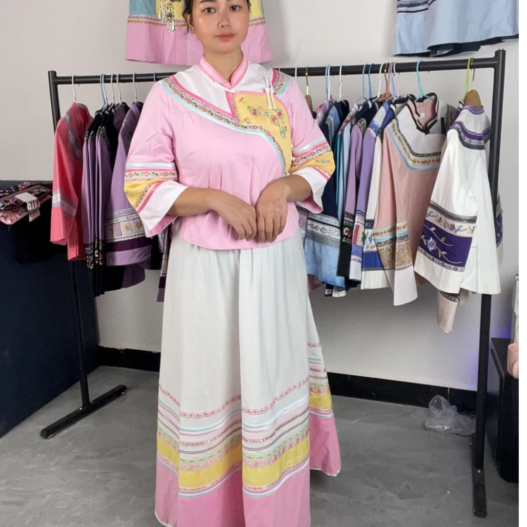 民族服装手工刺绣两件套套装日常绣花半身裙民族风上衣女装国风