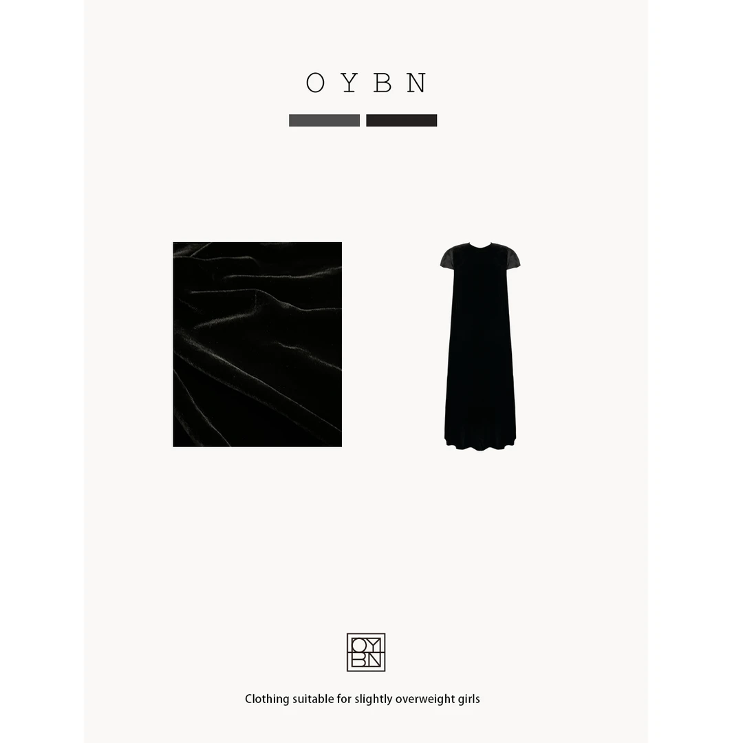 OYBN【人间梦露】微胖大码法式气质优先圆领短袖丝绒连衣裙子