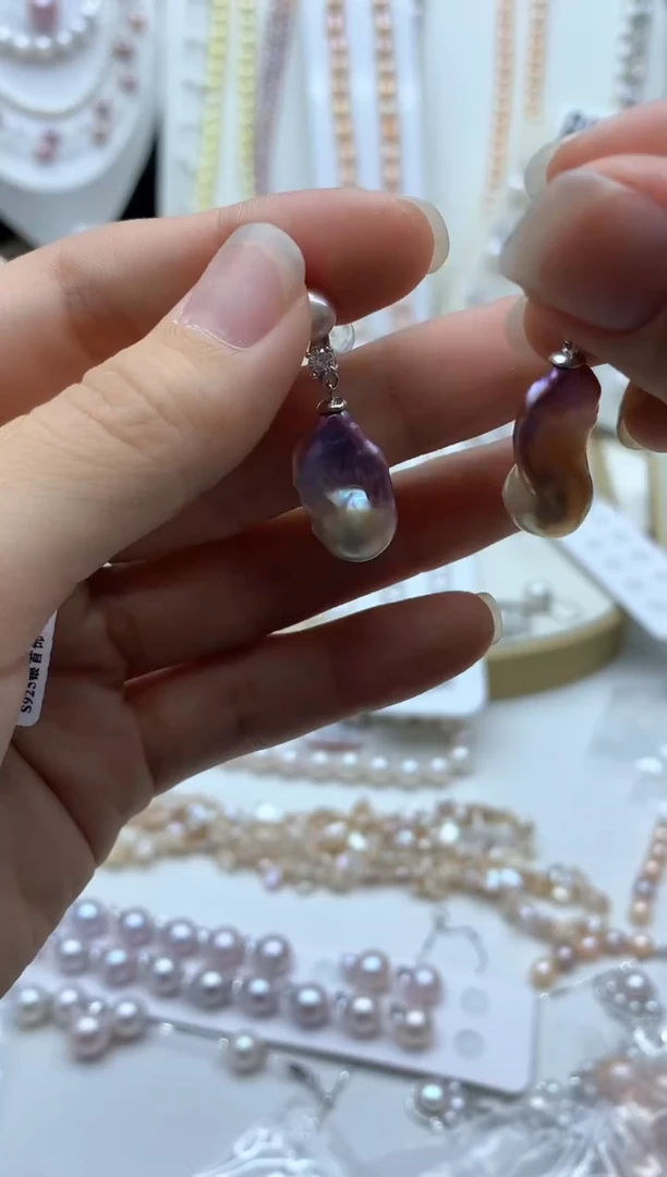 银S925镶嵌淡水珍珠耳饰多样性发其一