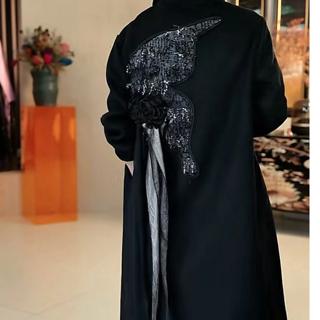 1703篱君秋冬绵羊毛时装大衣时尚气质百搭长袖黑色设计师女士大衣