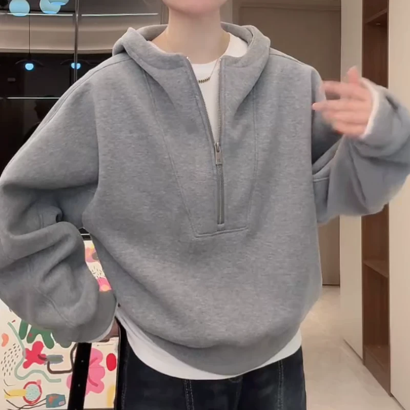 2025冬季加绒新款连帽半拉链时尚卫衣休闲百搭LK2507579