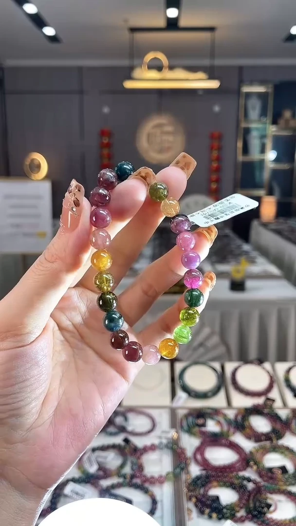 未镶嵌老矿碧玺彩虹单圈手串8mm+碧玺dan多样性发货一条