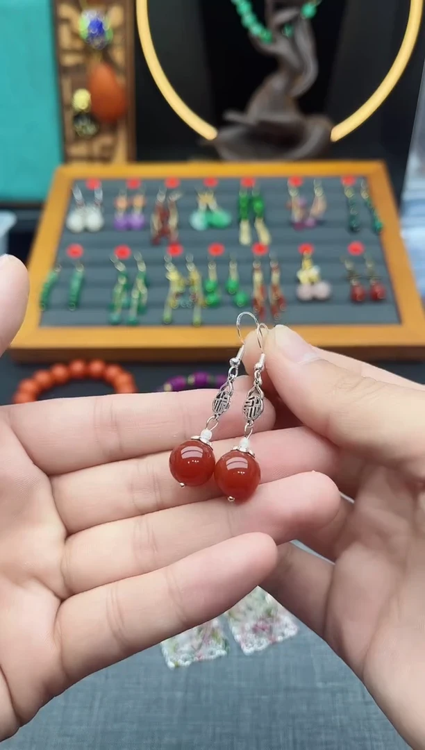 【闪购商品】南红玛瑙耳饰银S925镶嵌230000