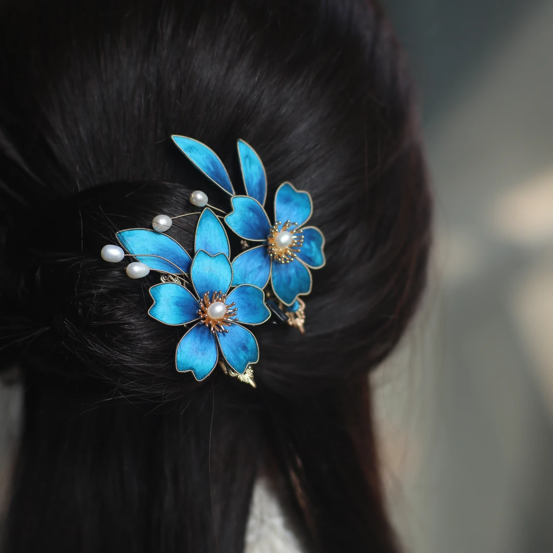 【海棠】绒花桑蚕丝边夹民族风原创设计发夹古风简约极简风日常百搭