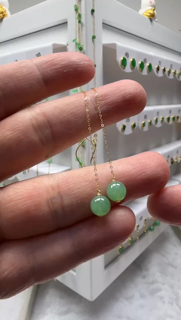 18K金镶嵌翡翠耳饰缅甸天然翡翠a货