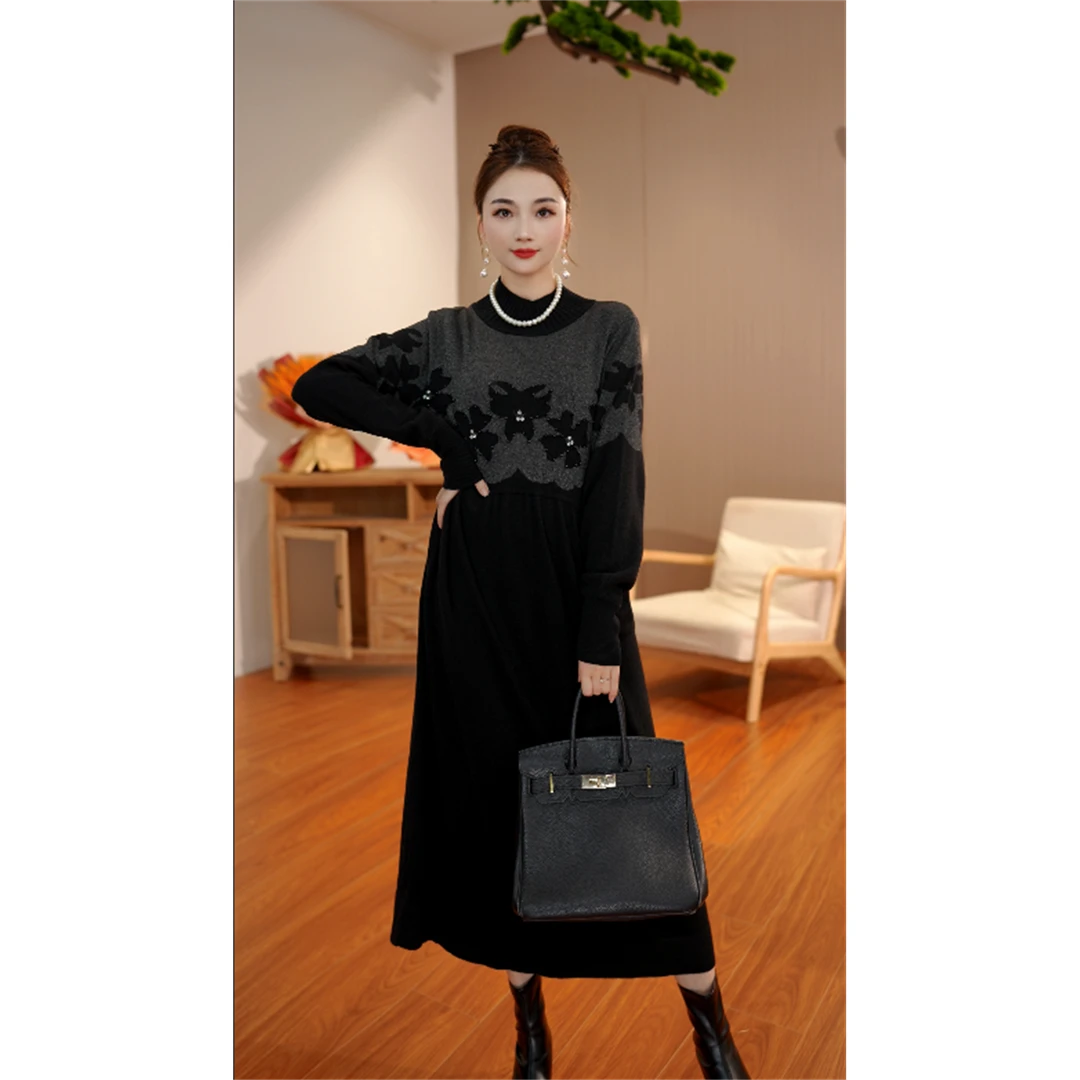 重磅加厚【倚珊】宽松秋冬新款百搭显瘦中长袖女毛衣连衣裙-8022#