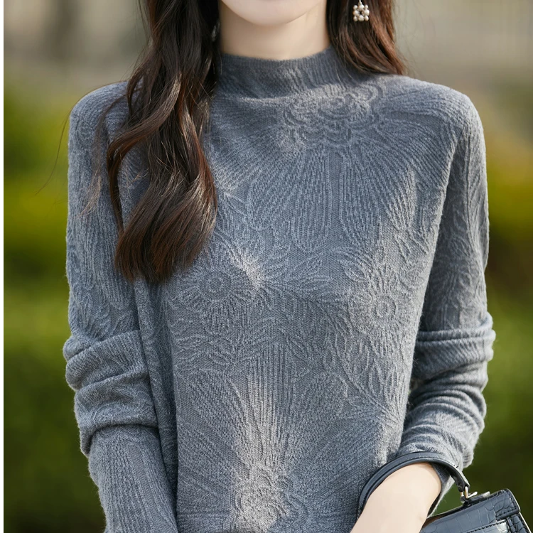 【西绒尔  精纺羊毛】2025新款 长袖 百搭气质精纺羊毛雕花衫NJR452