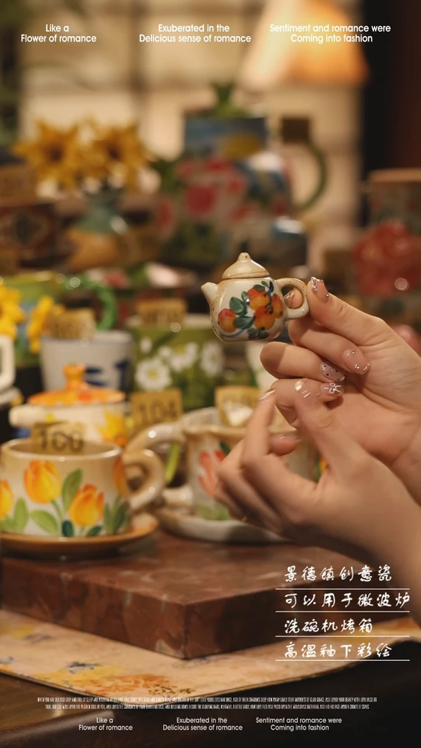 陶瓷随机景德镇高温手绘釉下彩设计师款式