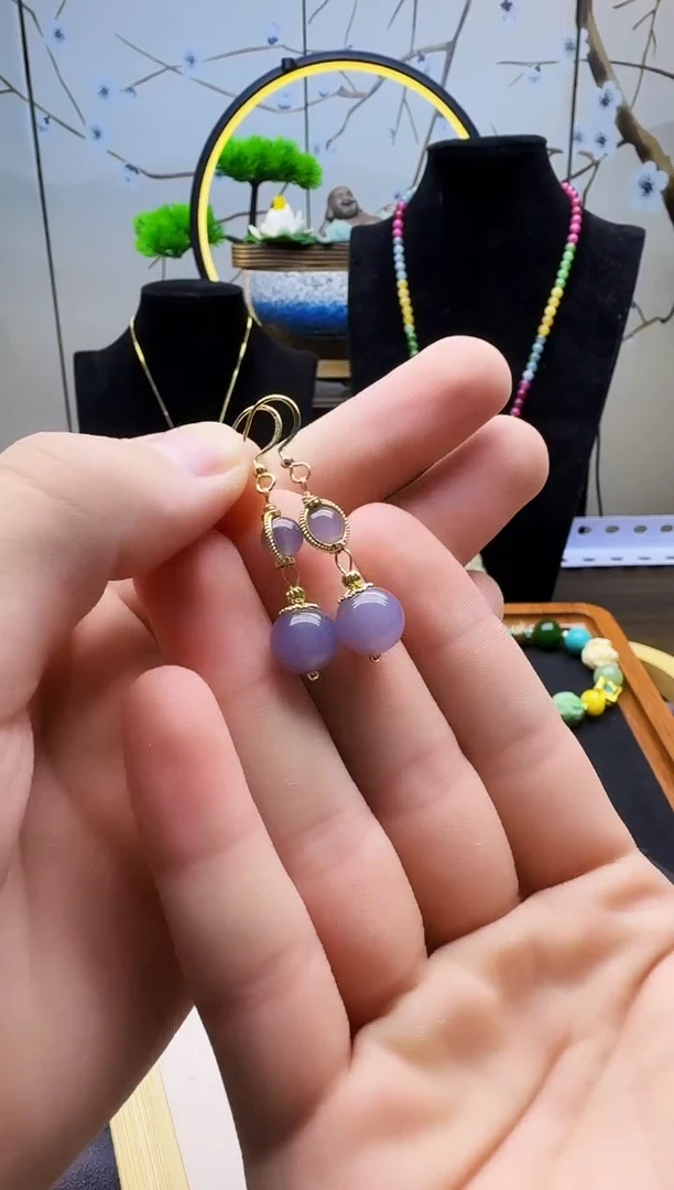 和田玉14K金镶嵌耳饰E139