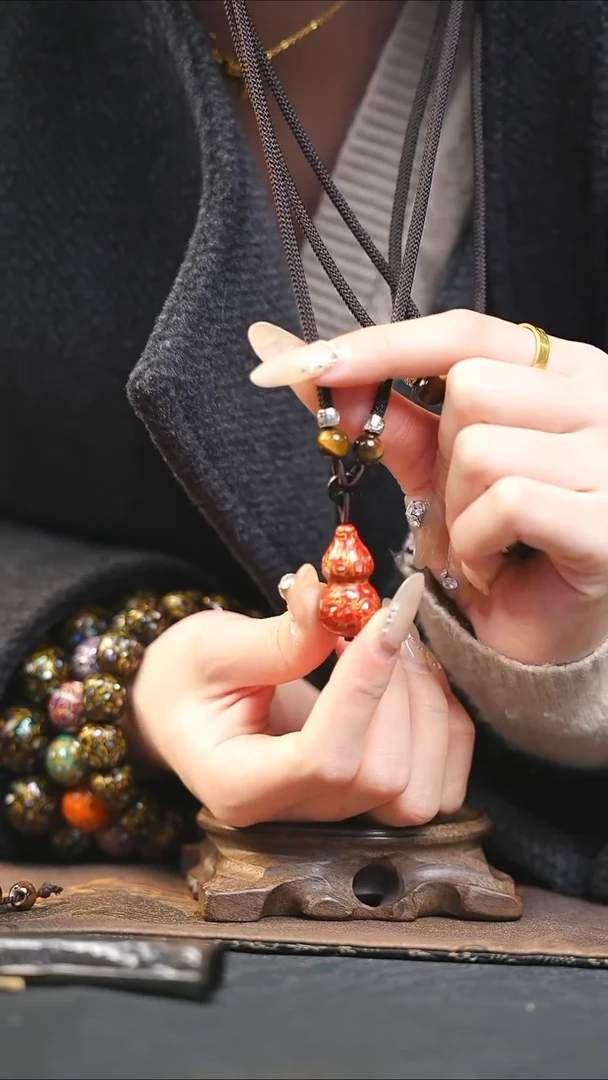 【闪购商品】红金大漆紫光檀螺钿小脖挂