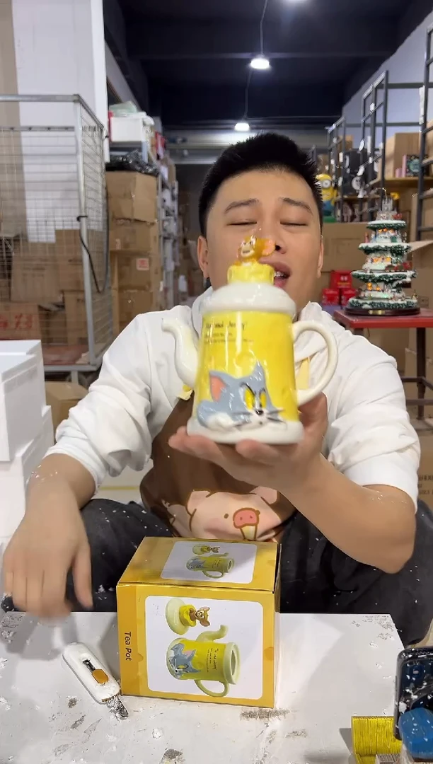 瓷片原盒猫和老鼠奶酪茶壶