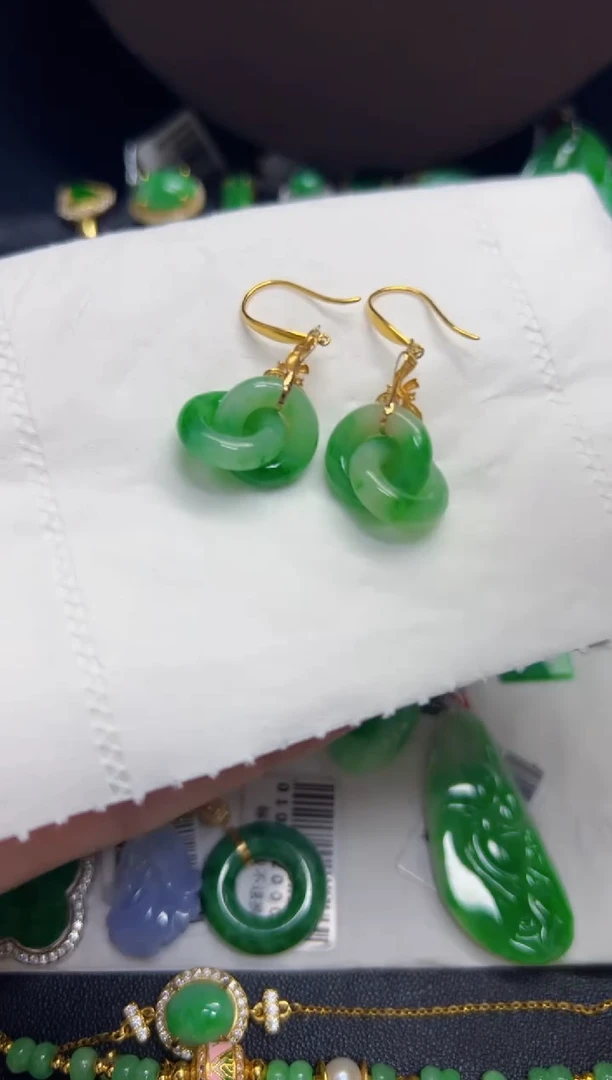 【闪购商品】翡翠耳饰18K金镶嵌Y缅料A货/支持复检/一件