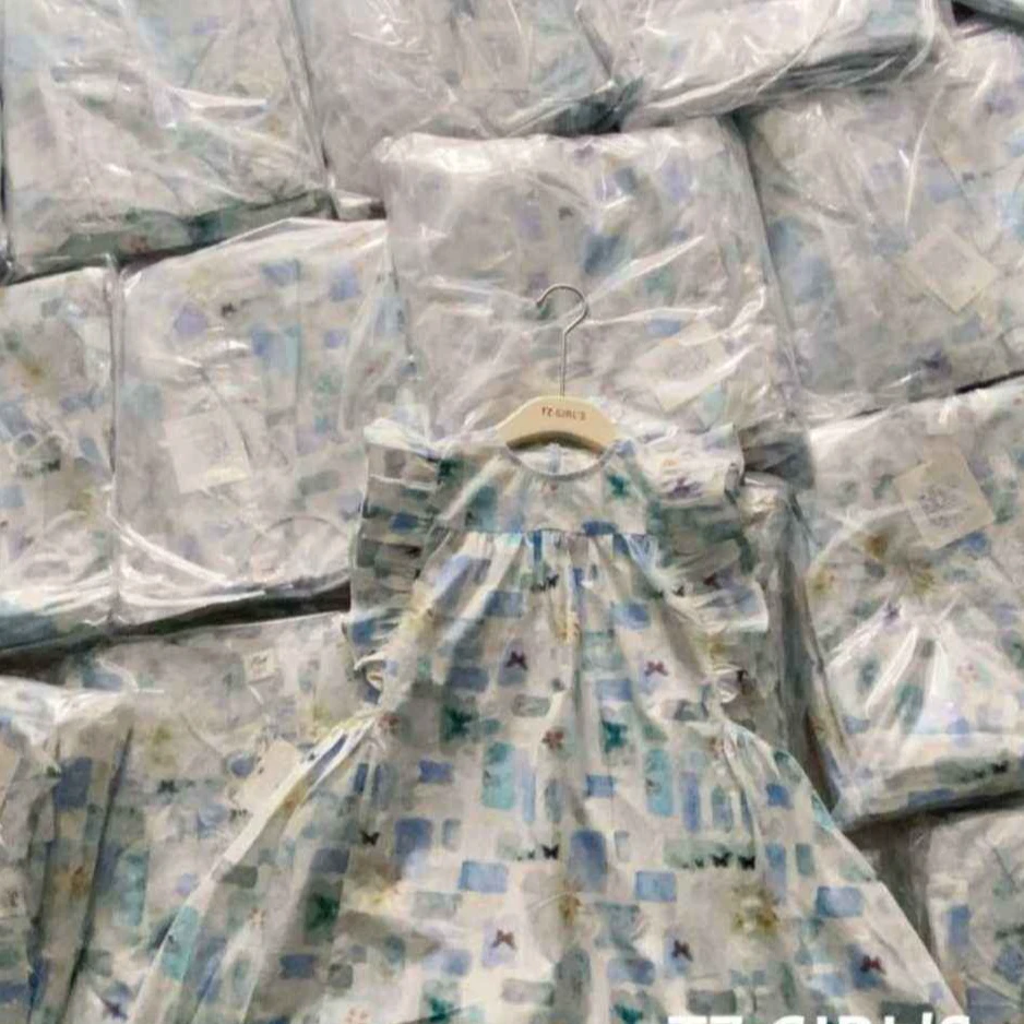 中大童时尚百0188法式长裙子碎花女童夏季泡泡袖印花
