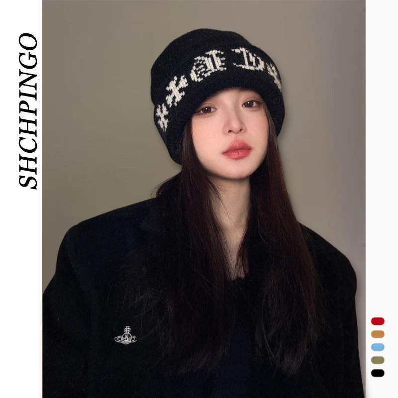 韩版针织帽加绒帽子加厚千禧辣妹风宽松堆堆帽冷帽护耳防寒时尚