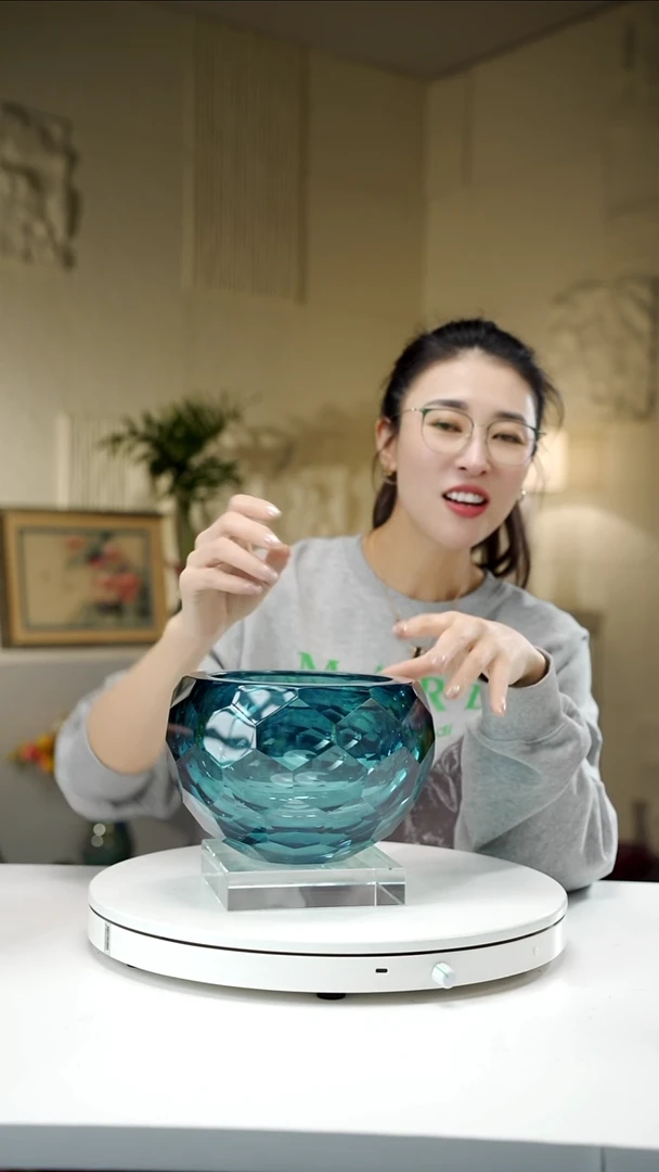 手工艺品琉璃海蓝色切面聚宝盆小号