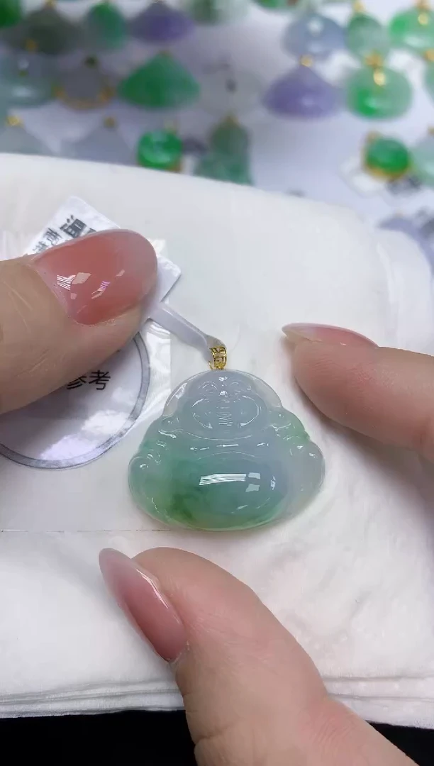 颈饰18K金镶嵌翡翠天然缅甸翡翠A货百元以上9元证书费自理