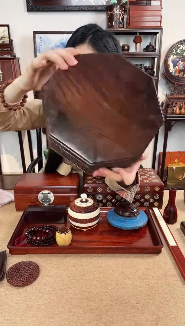 红酸枝木类成套家具微瑕八角盒
