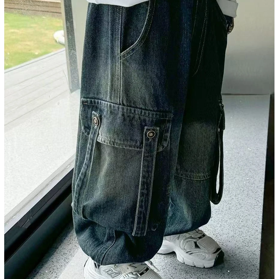 男童裤子春秋款儿童时髦加绒牛仔工装裤痞帅男孩宝宝炸街秋冬长裤