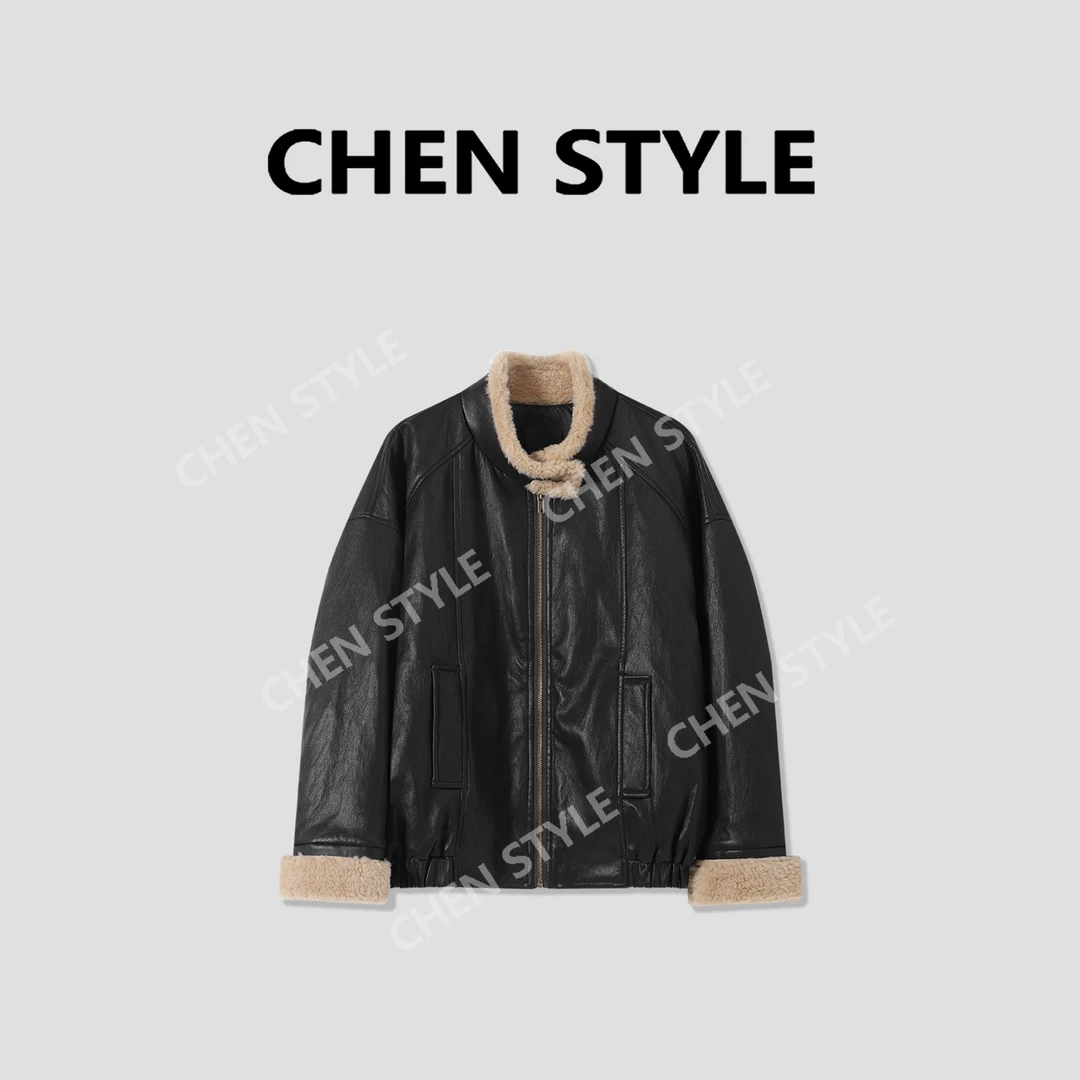 楚楚君~【博主夹克】WT71343立领拉链皮夹克羽绒服